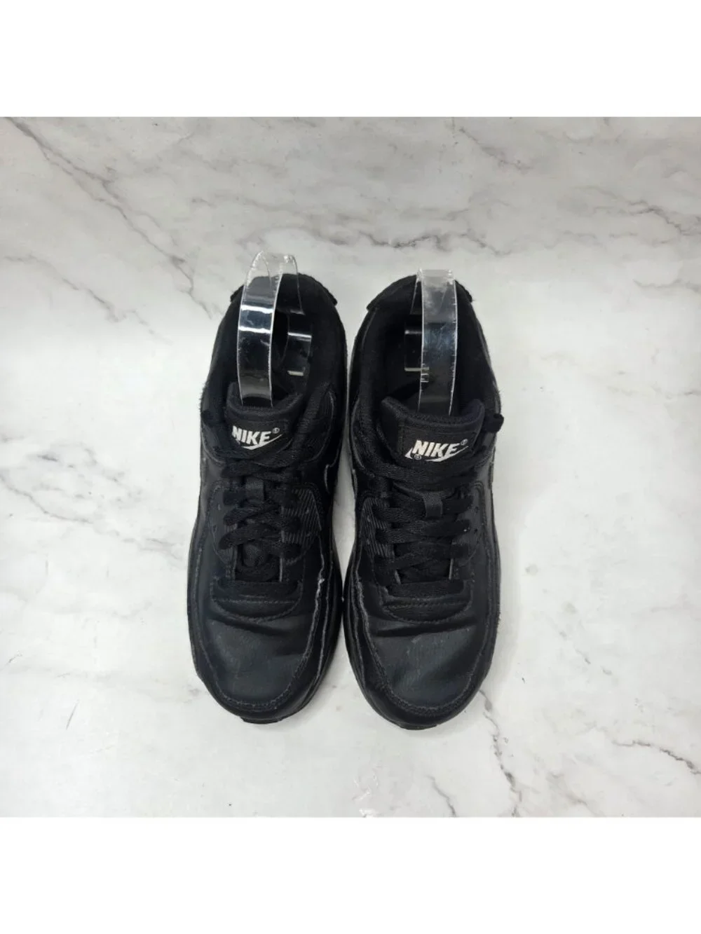 Nike Air Max 90 Triple Black GS Leather Shoes Sneakers CD6864-001 Youth 6.5